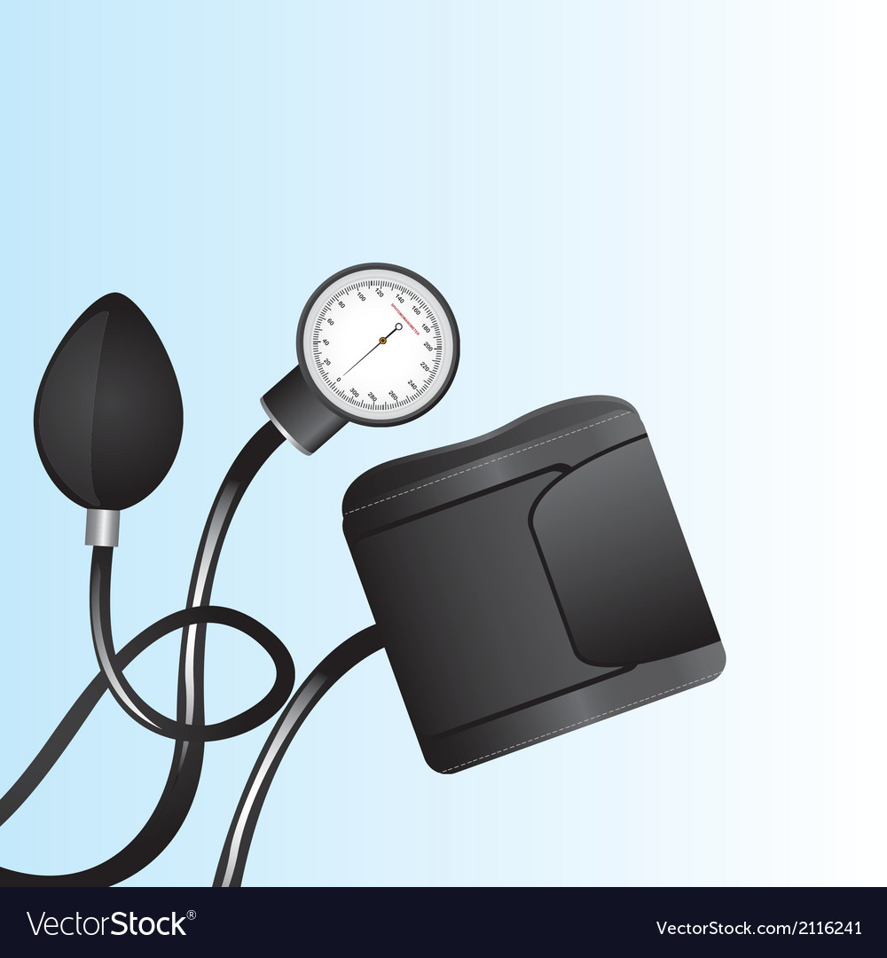 Black sphygmomanometer over blue background close