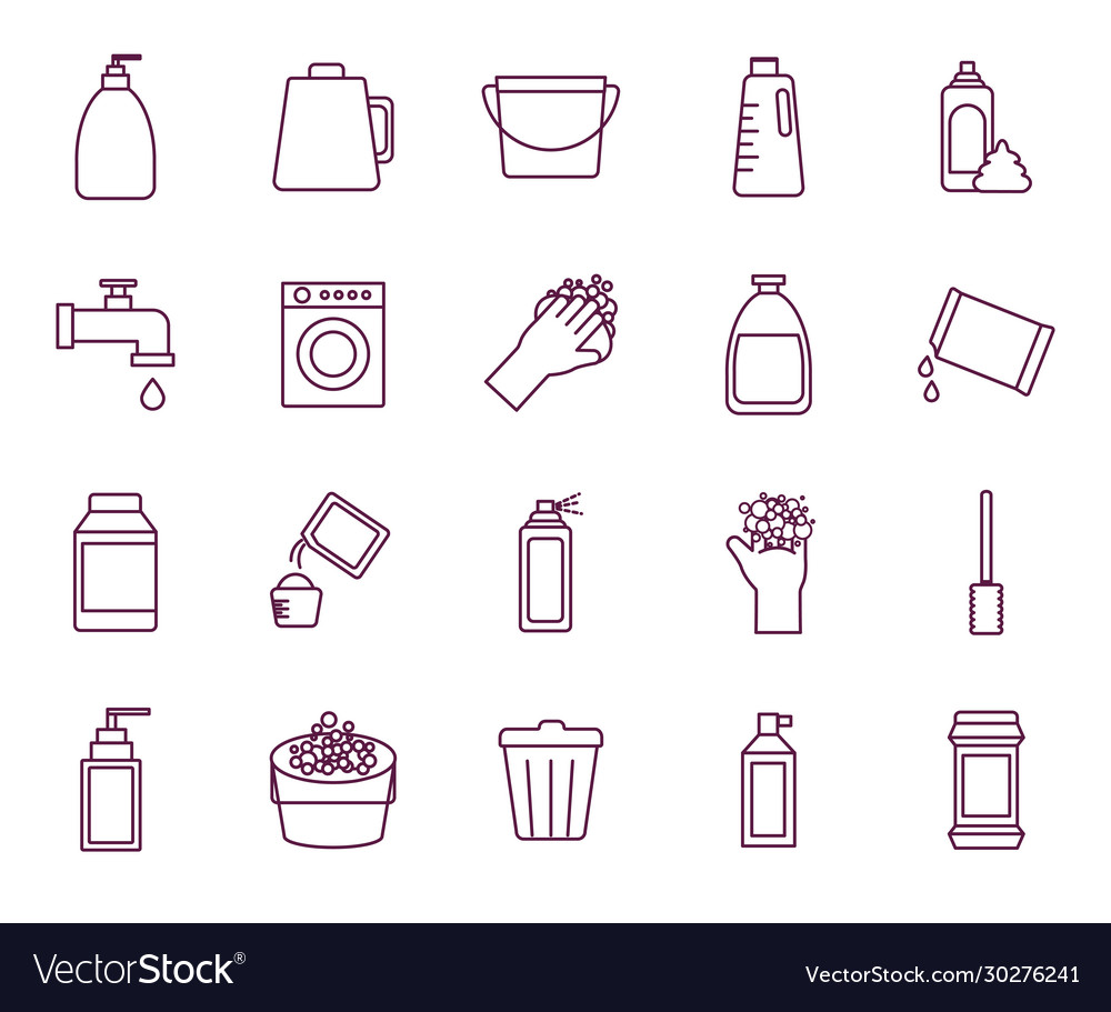 Cleaning service items line style icon set