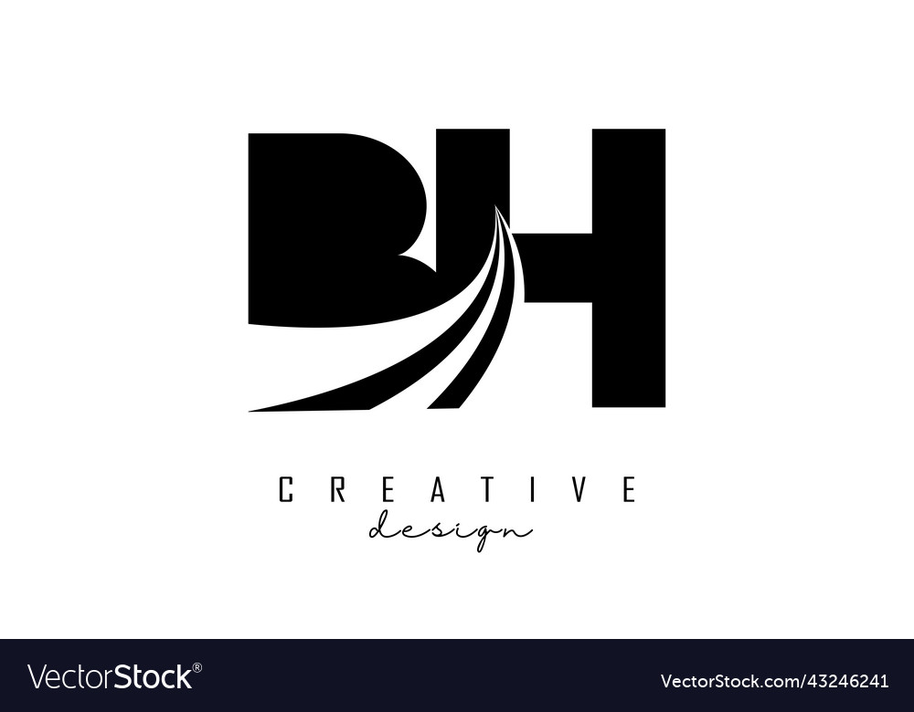 Creative black letters bh b h logo with leading