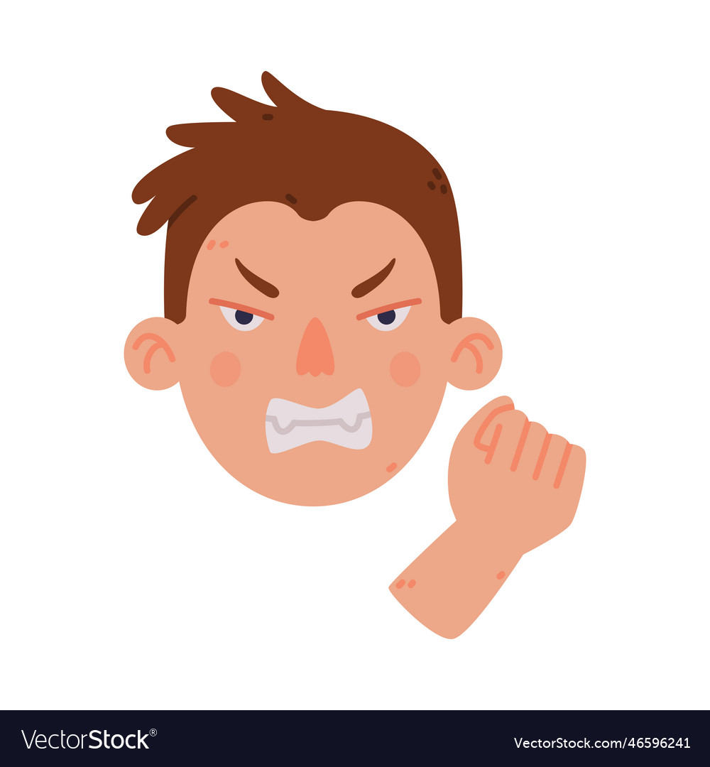 Man head and face with angry grin and clenched Vector Image