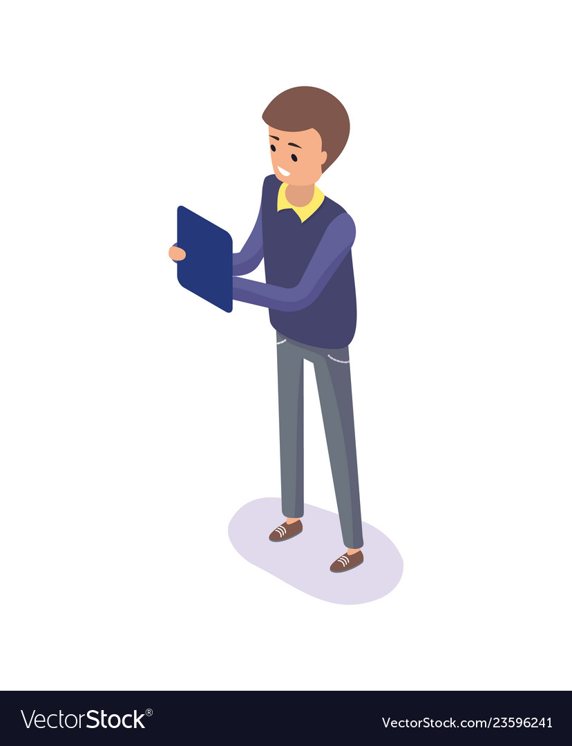 Man Using Tablet for Work