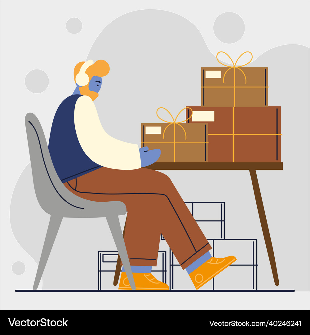Man with boxes on table – Royalty-Free Vector | VectorStock