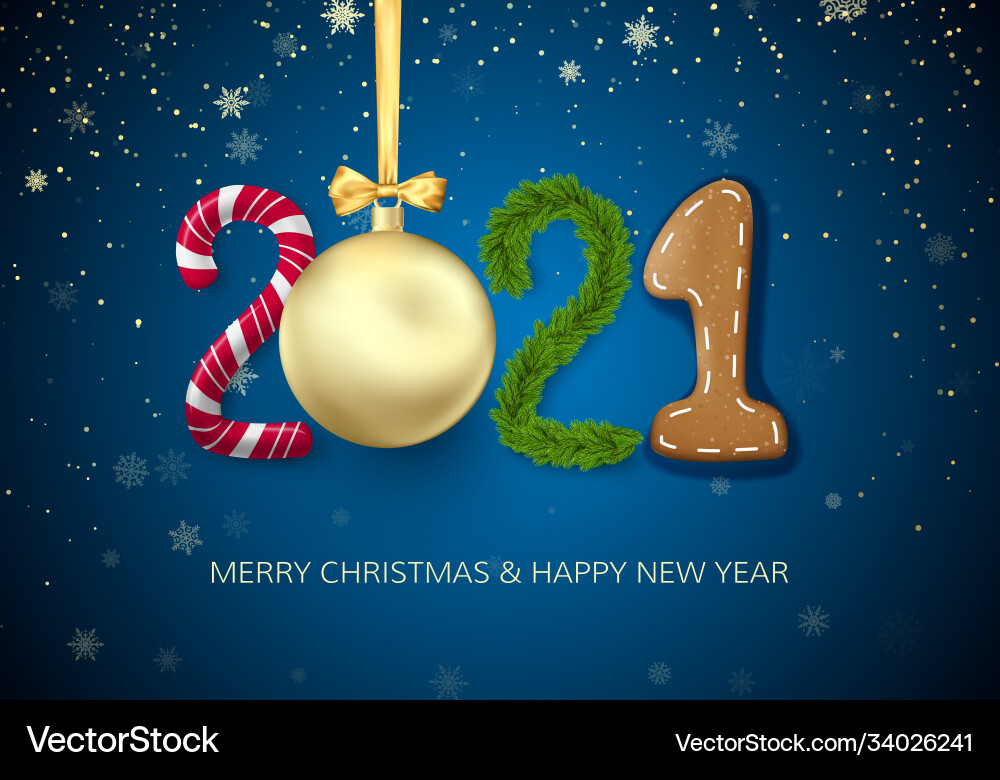 New year 2021 greeting card with 2021 lettering Vector Image