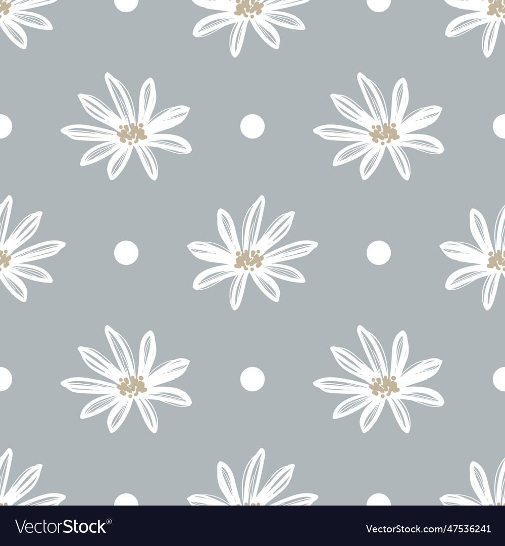 Nahtloses Muster von niedlichen weißen Blumen und Punkten vector image Nahtloses Muster von niedlichen weißen Blumen und Punkten