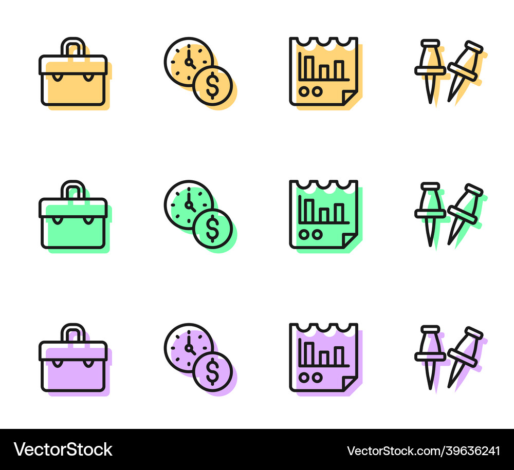 Set line document with graph chart briefcase Vector Image