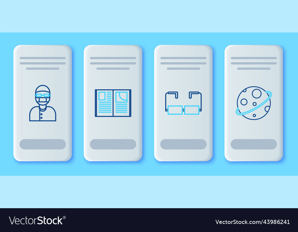 Set line open book glasses assistant and planet Vector Image Set line open book glasses assistant and planet