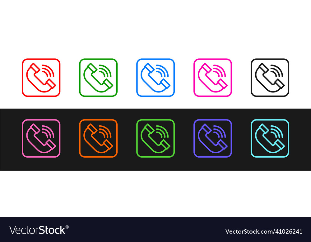 Set line telephone handset icon isolated on black