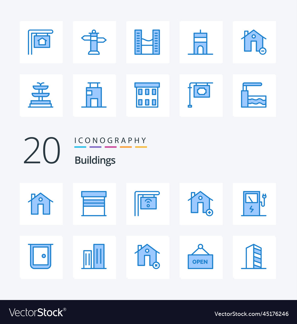 20 buildings blue color icon pack like charge