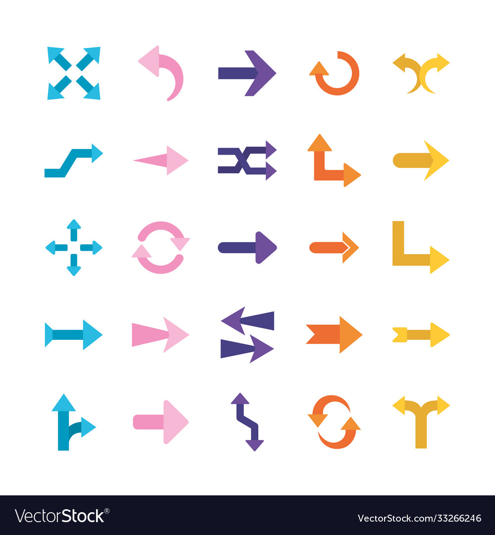 Arrows flat style symbols set design