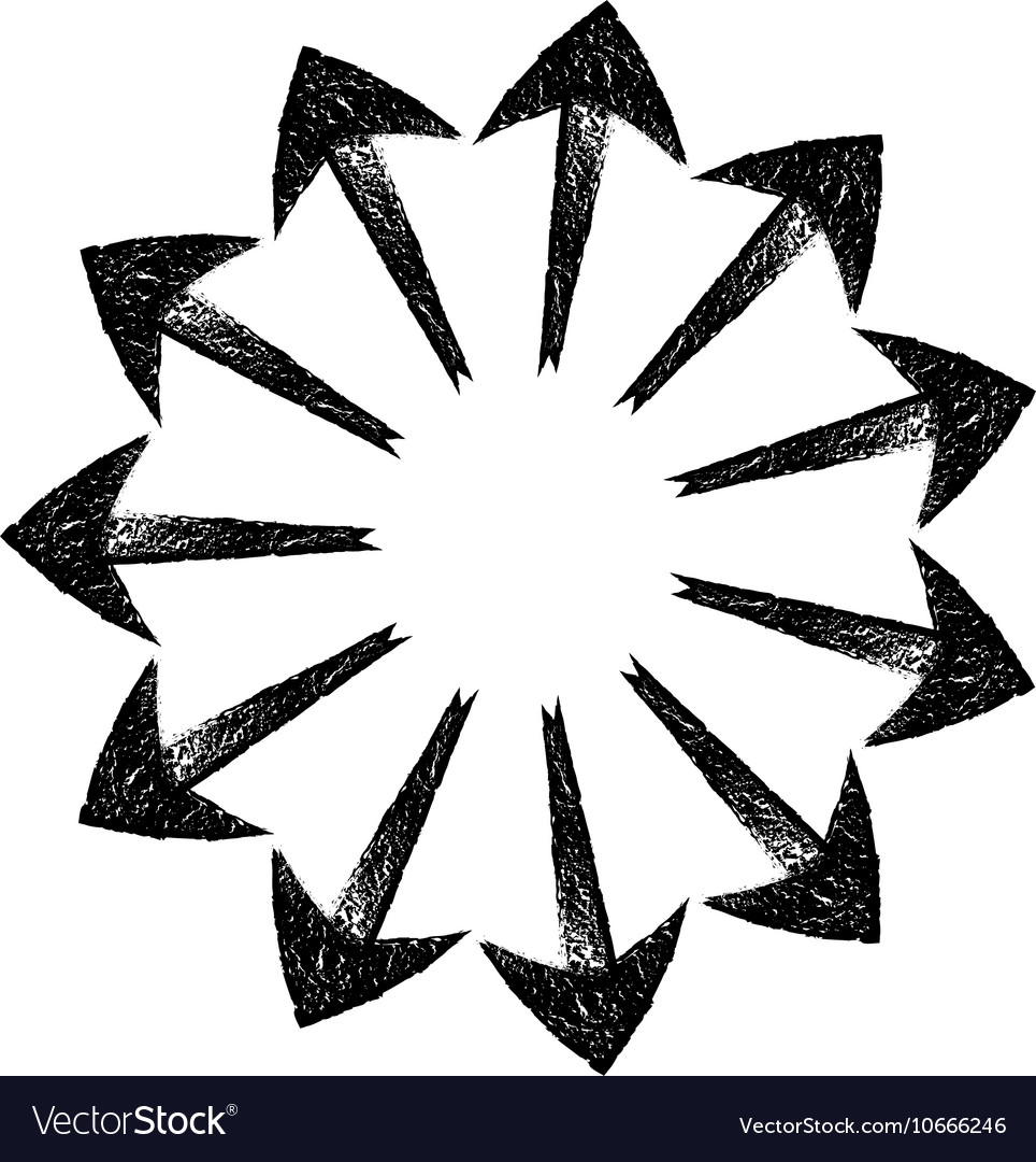Black grungy arrows located in a circle like rays