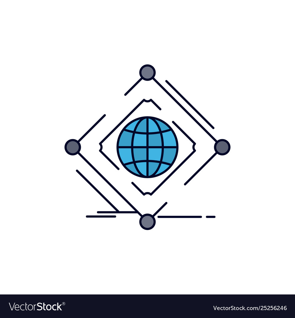 Complex global internet net web flat color icon vector image Complex global internet net web flat color icon