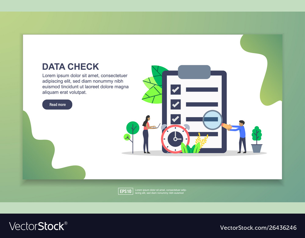 Data check concept with tiny people character vector image Data check concept with tiny people character