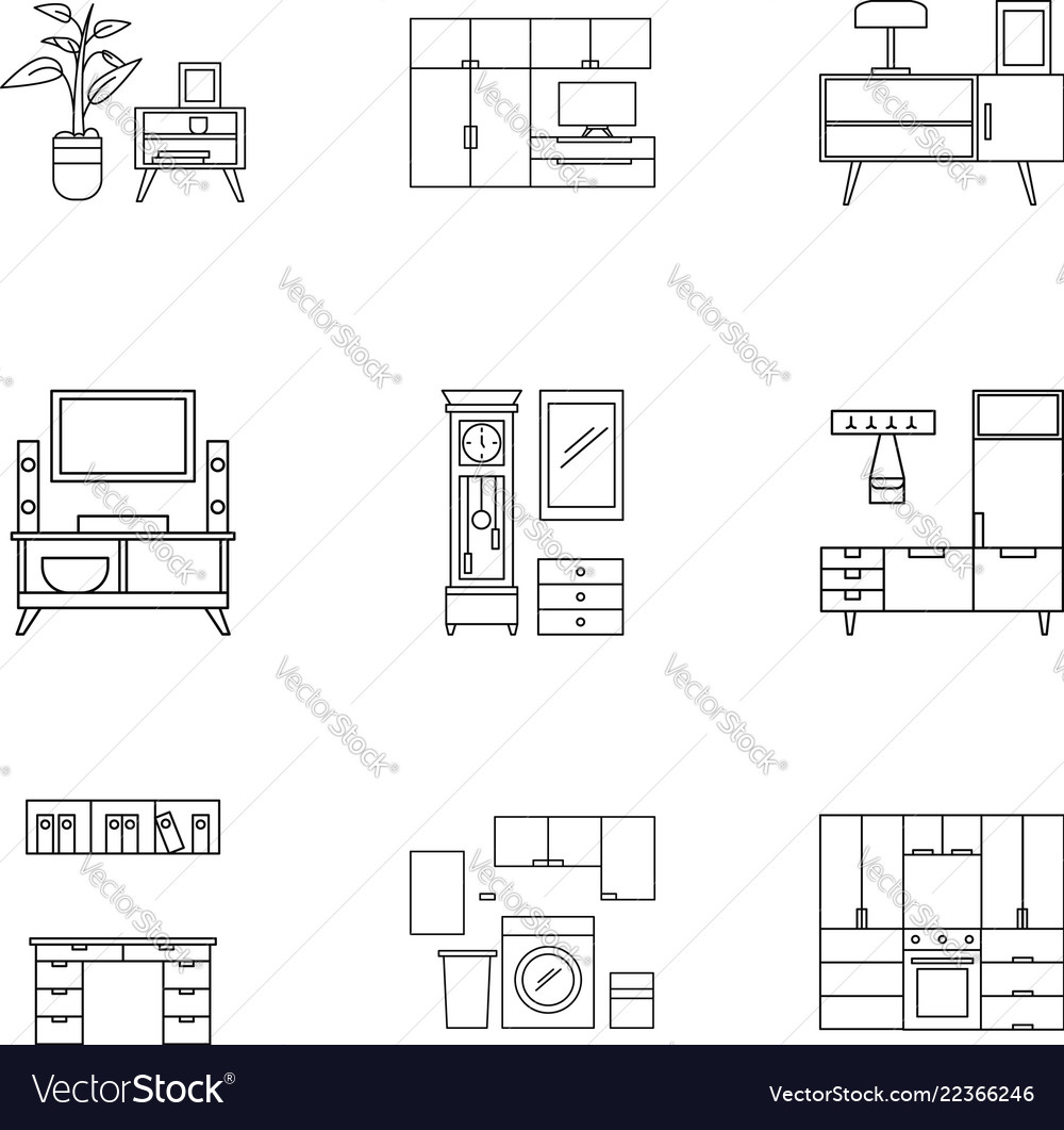 Furniture icon set outline style Royalty Free Vector Image