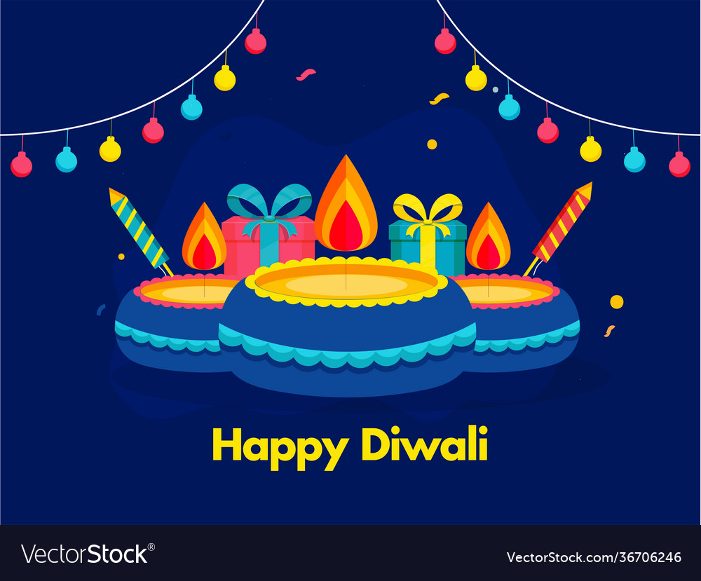 Happy diwali celebration poster design with lit