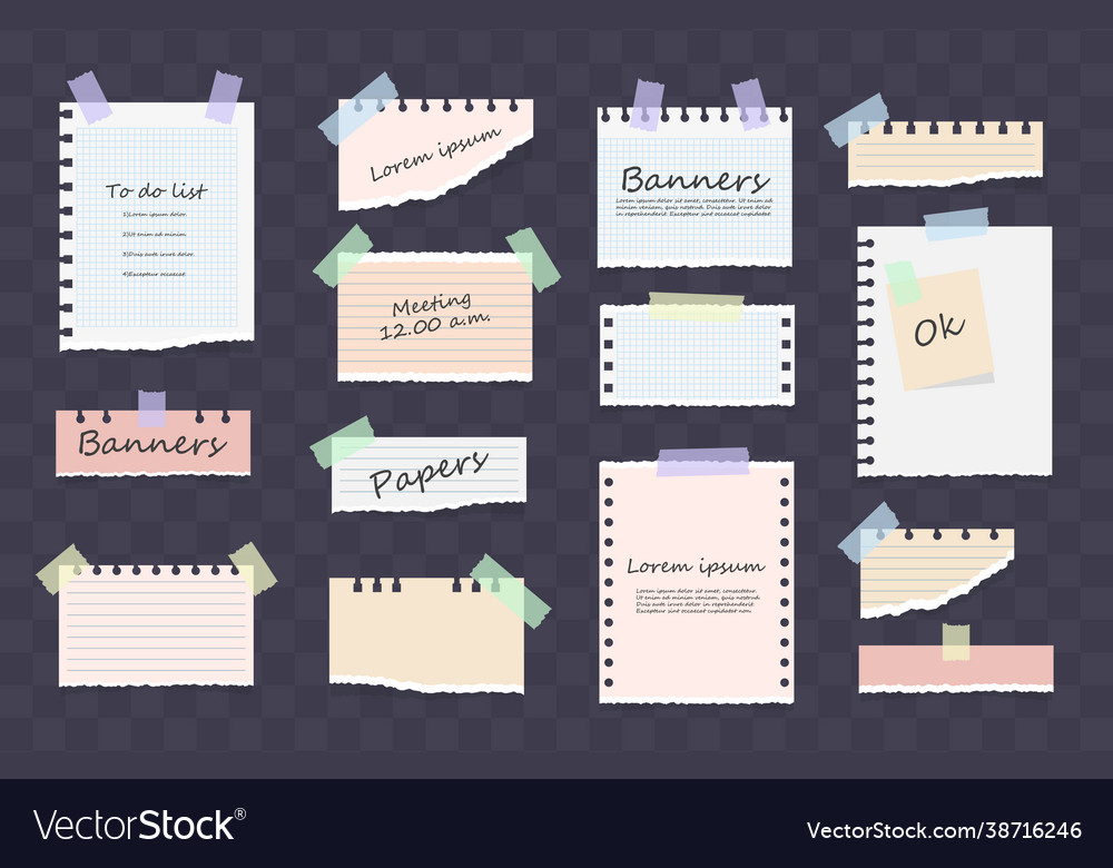 Paper notes on stickers notepads memo messages vector image Paper notes on stickers notepads memo messages