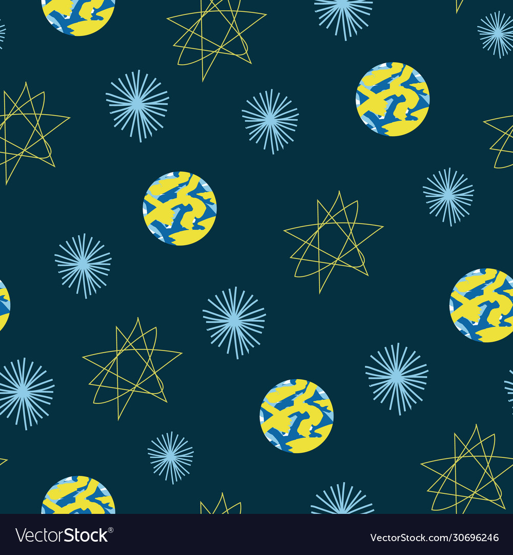 Planets and stars seamless pattern vector image Planets and stars seamless pattern