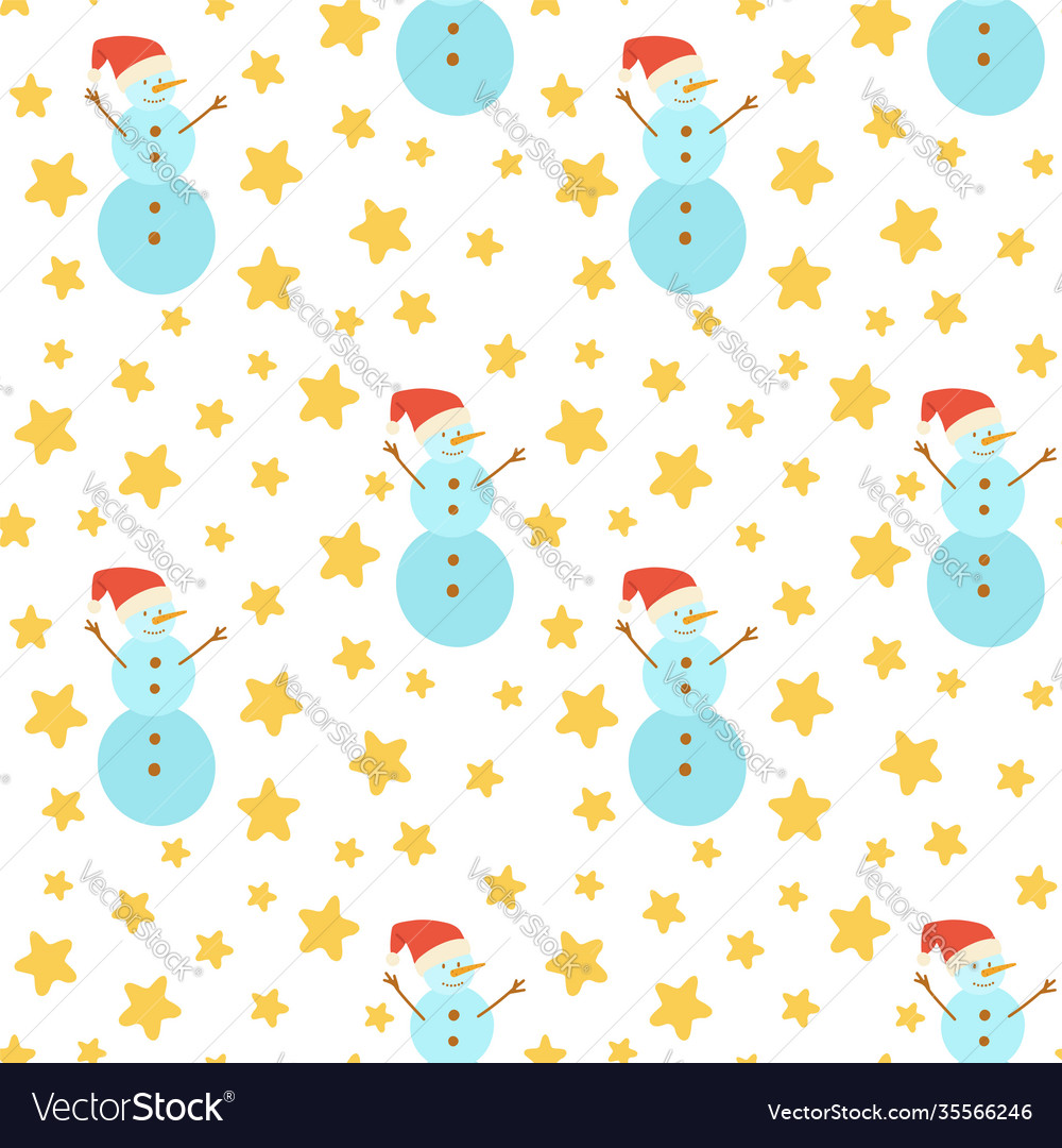 Seamless pattern with a snowman and stars