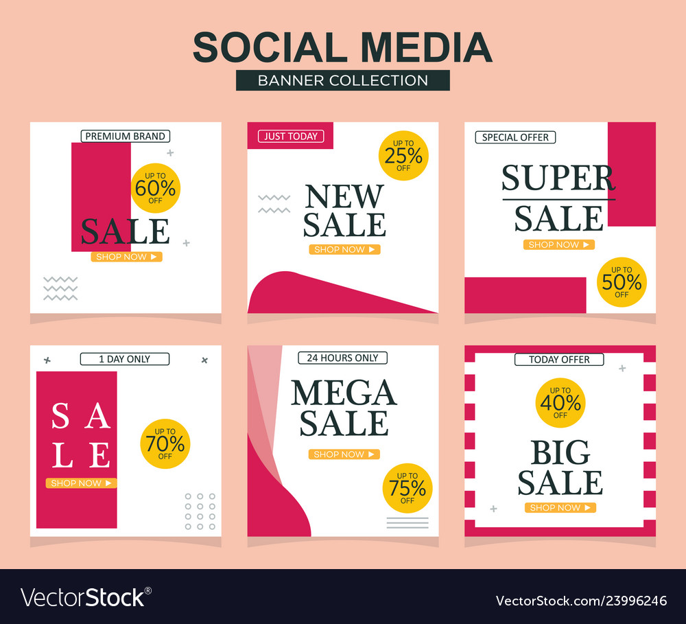 Social media banners pack for website and mobile vector image Social media banners pack for website and mobile