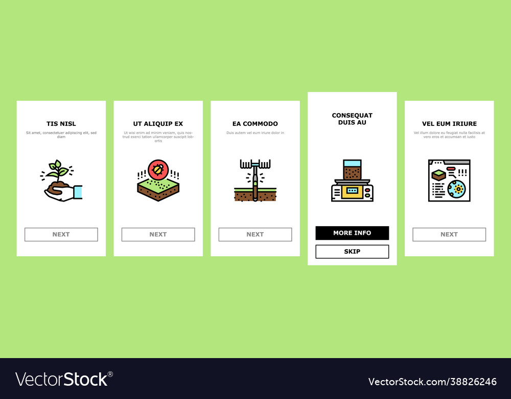 Soil testing nature onboarding icons set Vector Image Soil testing nature onboarding icons set
