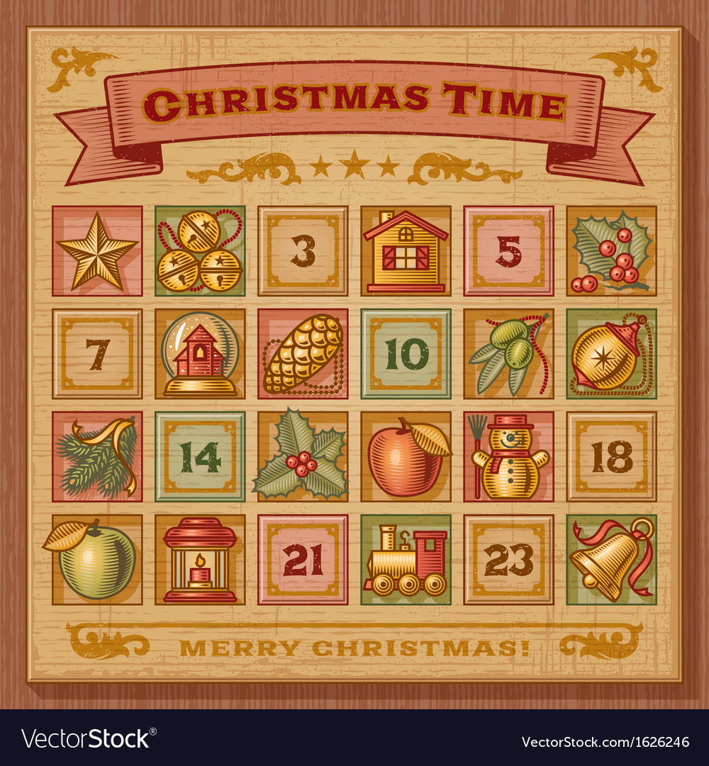Vintage christmas advent calendar Royalty Free Vector Image