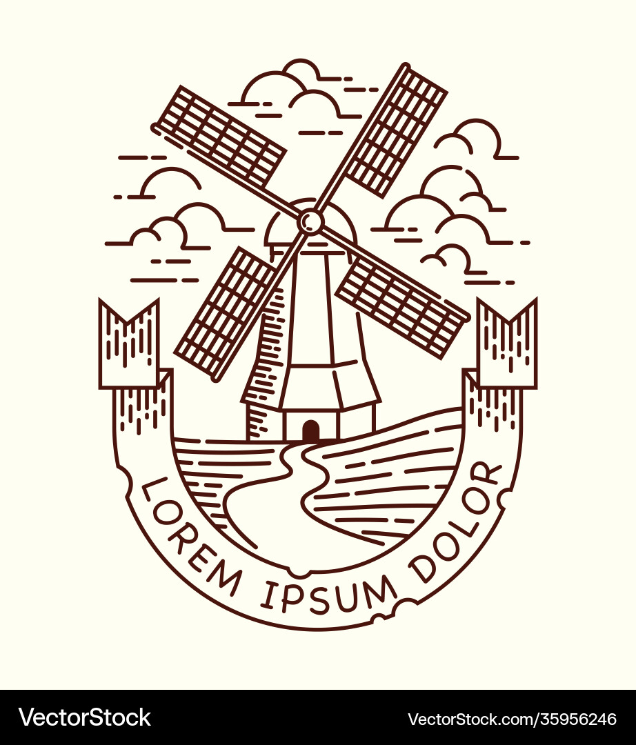 Windmill line hand drawn Royalty Free Vector Image