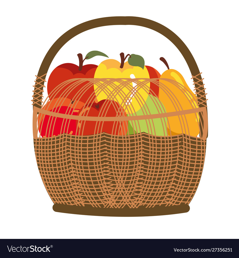 Autumn fruits in basket seasonal icons