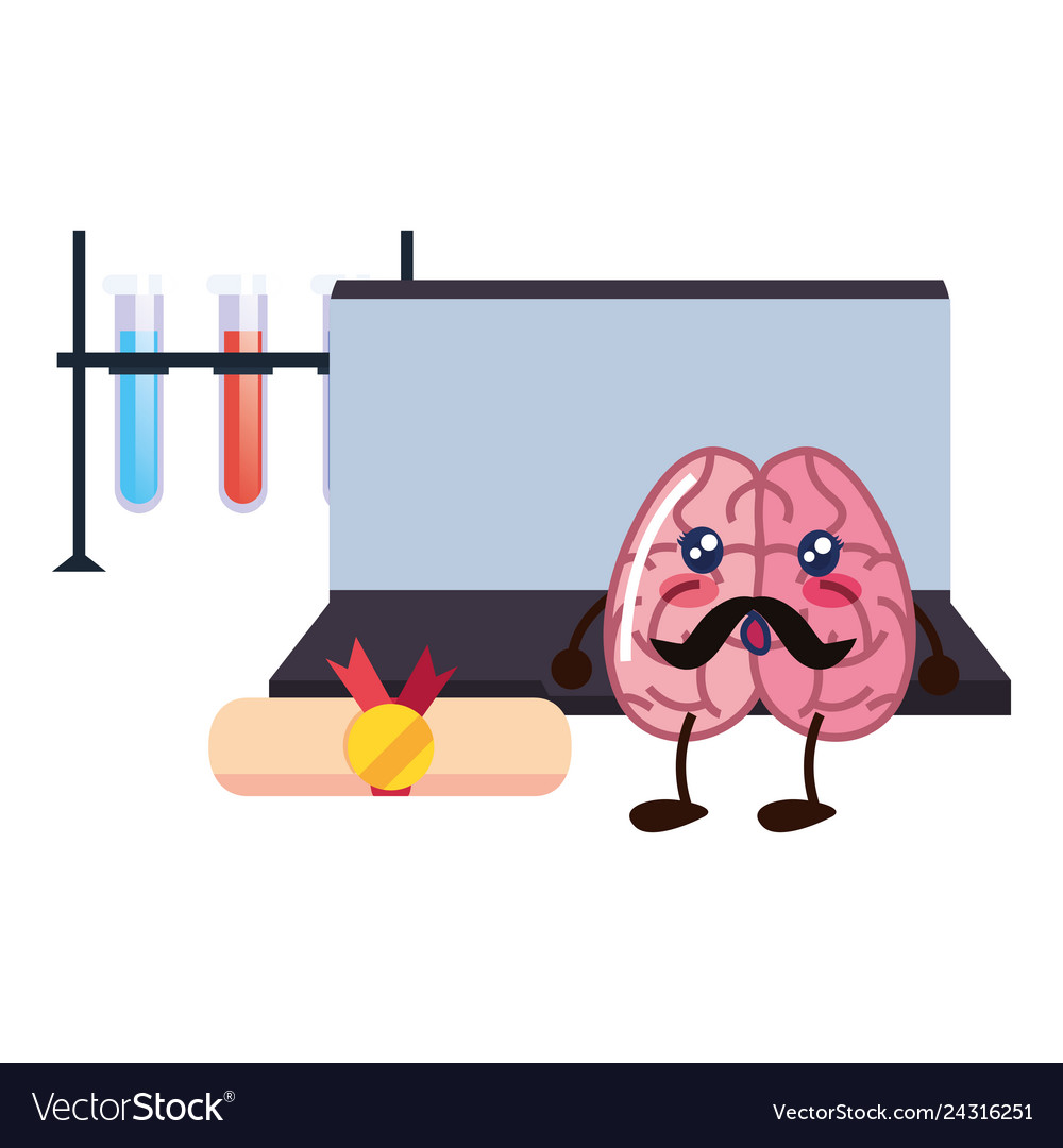 Brain cartoon laptop education