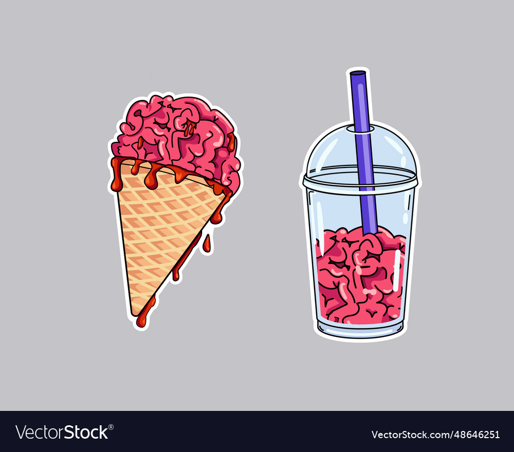 Brains ice cream sticker Royalty Free Vector Image