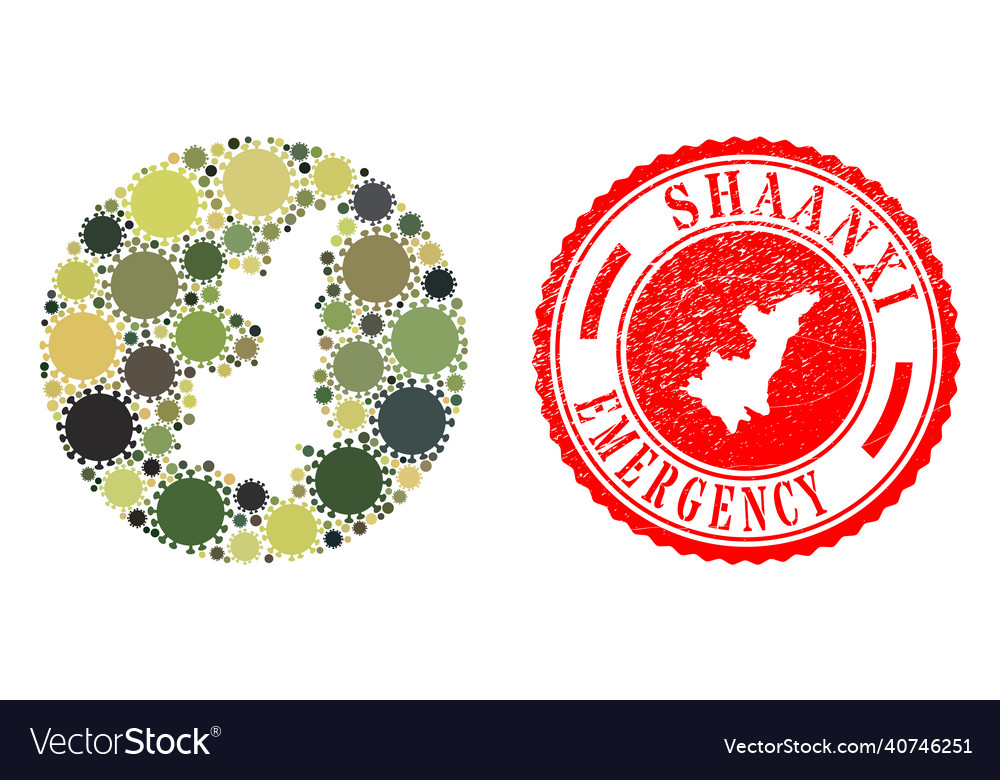 Emergency scratched stamp and covid-2019 mosaic