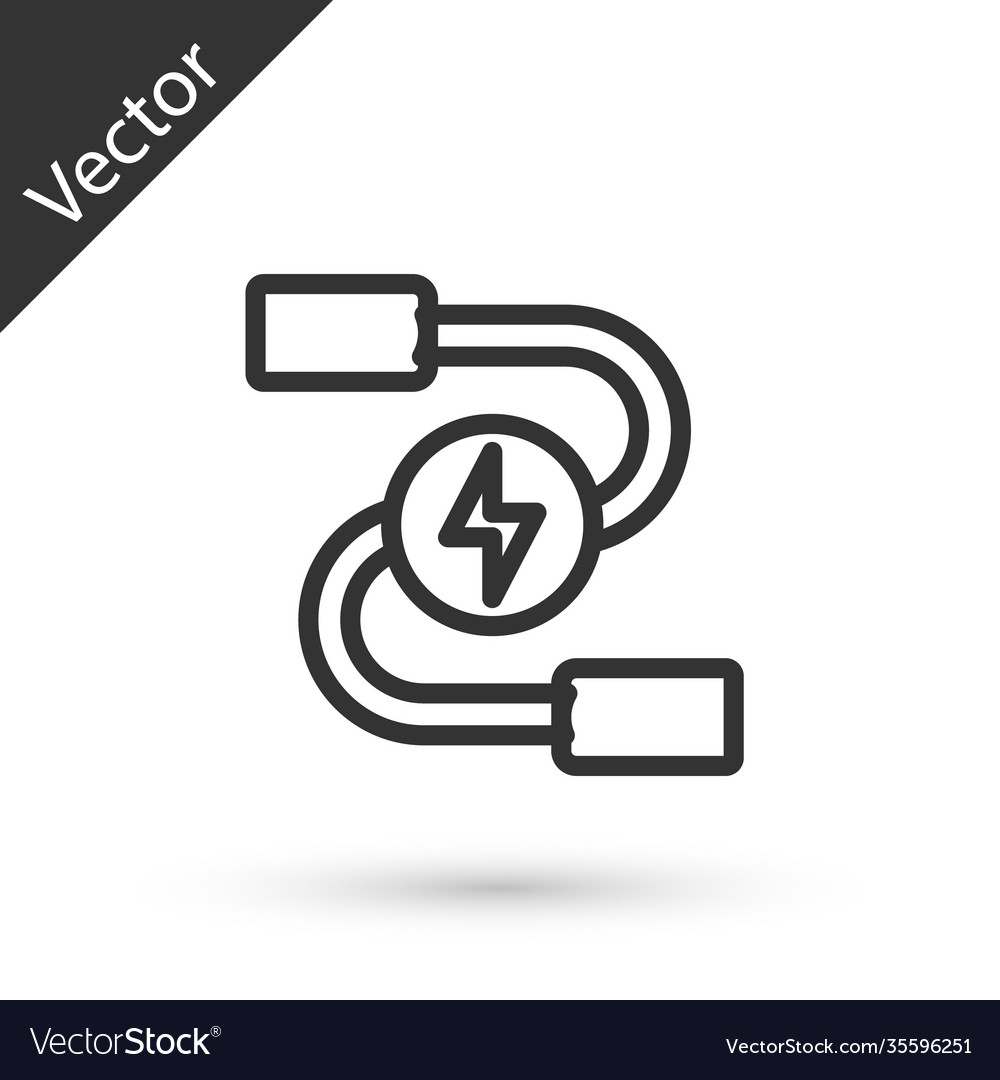 Grey line car battery jumper power cable icon