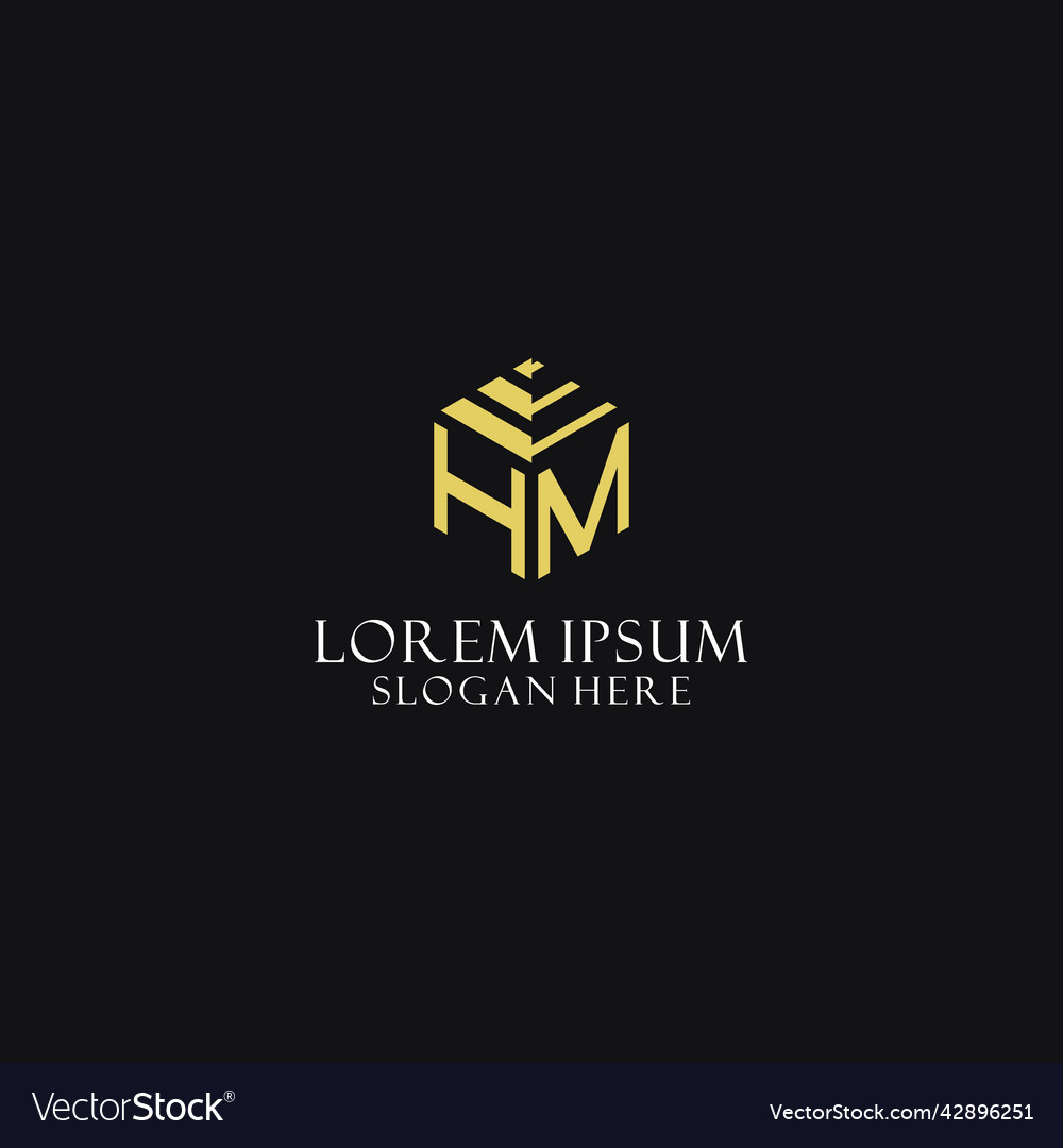 Hm initial monogram with hexagon shape logo Vector Image Hm initial monogram with hexagon shape logo