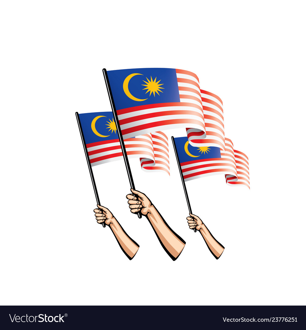 Malaysia flag and hand on white background