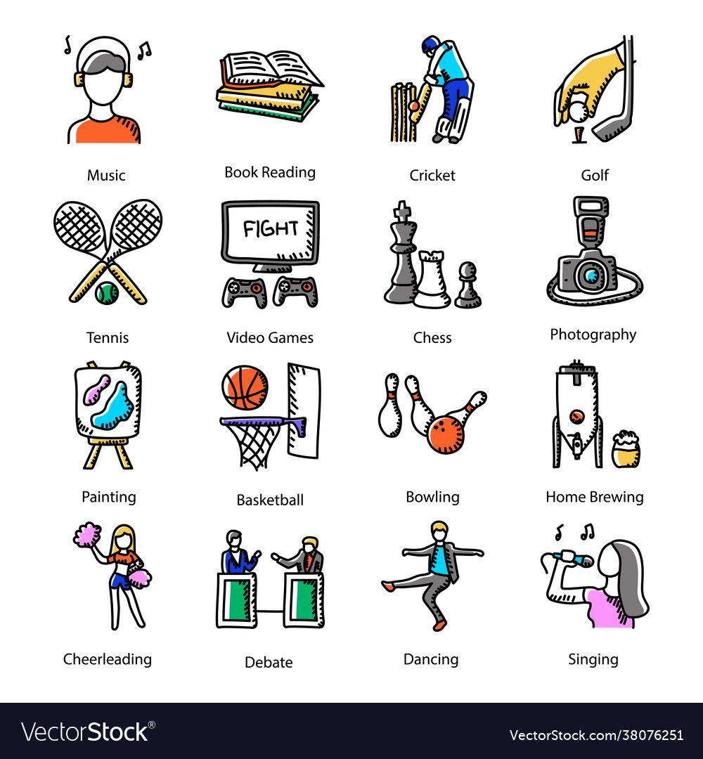 Doodle game icons set Royalty Free Vector Image