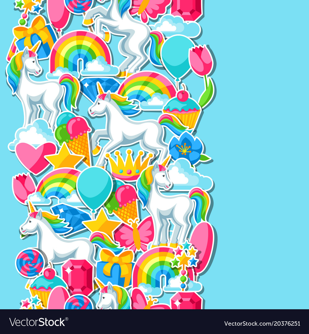 Seamless pattern with unicorns and fantasy items Vector Image