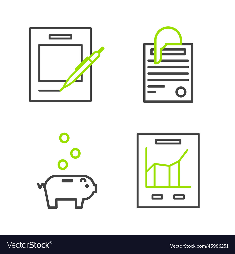 Set line document with graph chart piggy bank vector image Set line document with graph chart piggy bank