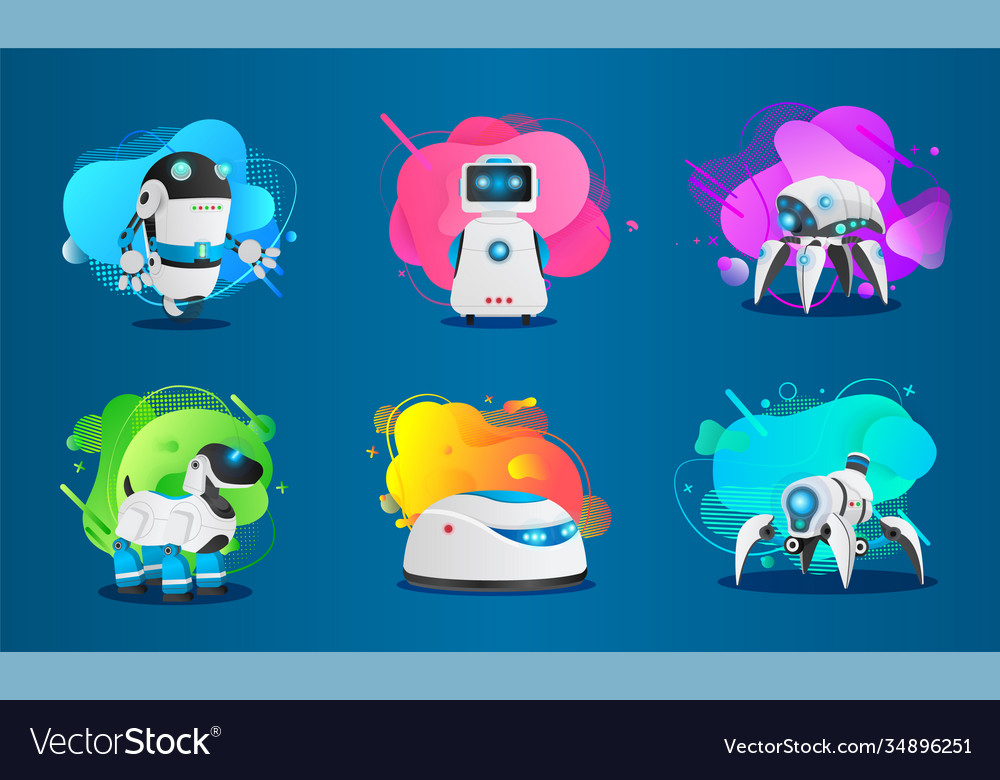 Set smart scifi androids with artificial Vector Image Set smart scifi androids with artificial