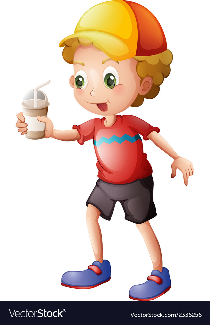 A boy with a disposable glass Royalty Free Vector Image