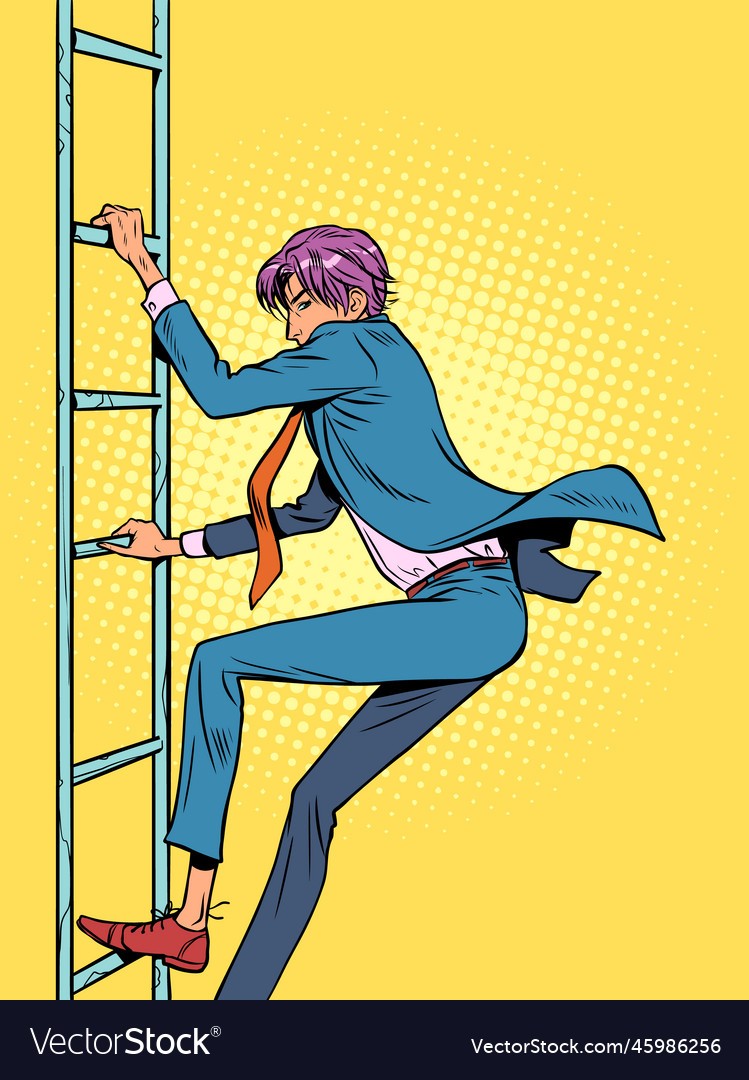 A man in suit climbs or descends ladder Royalty Free Vector