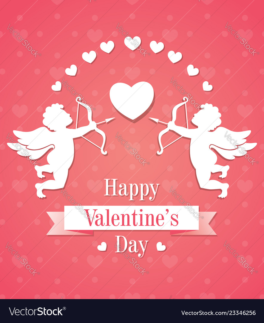 Card with two paper cupids Royalty Free Vector Image