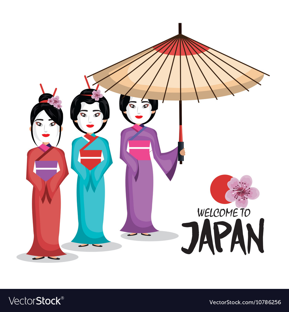 Girl japanese kimono welcome japan icon vector image on VectorStock.