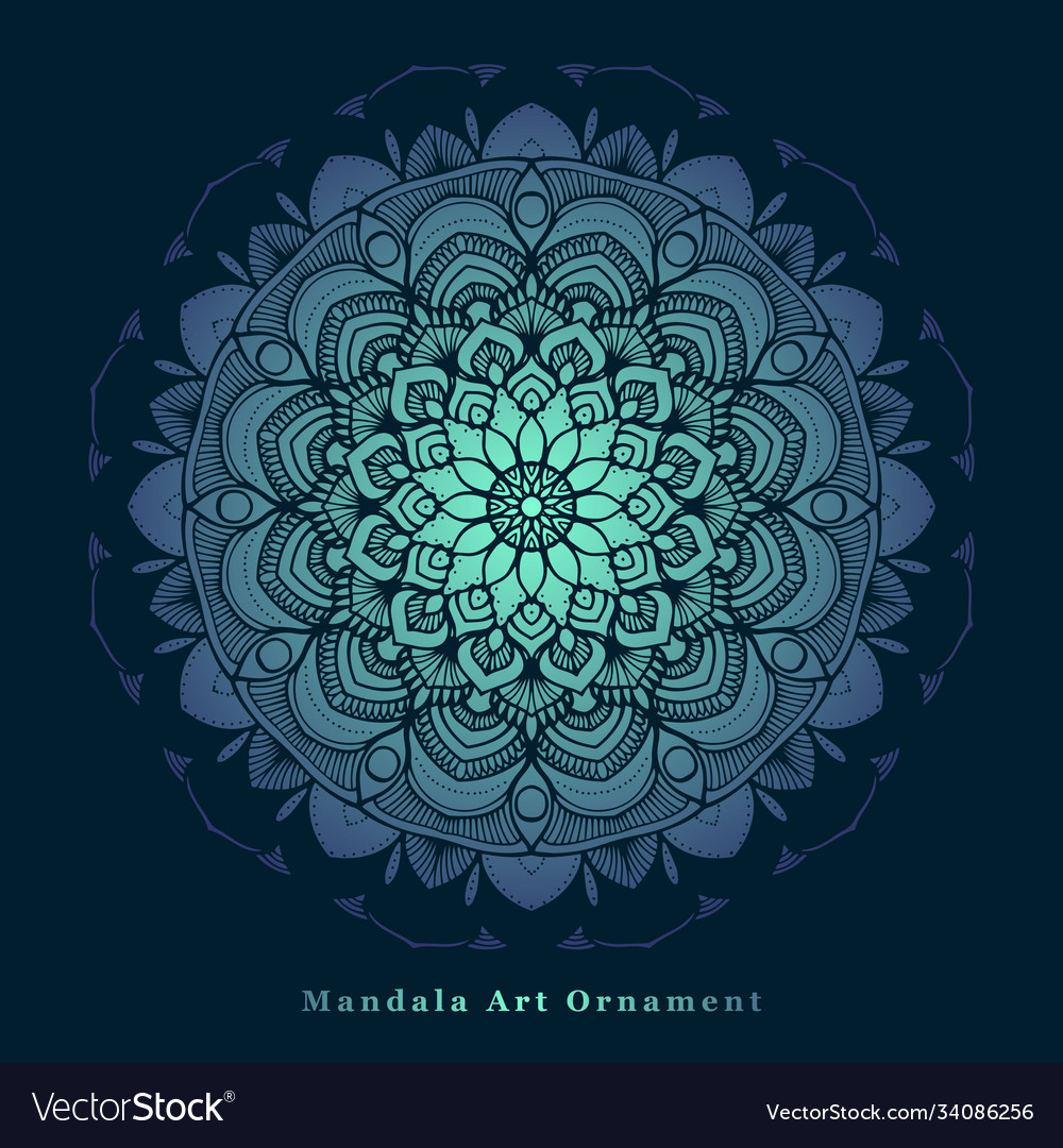 Gradient mandala art with abstract foliage shapes