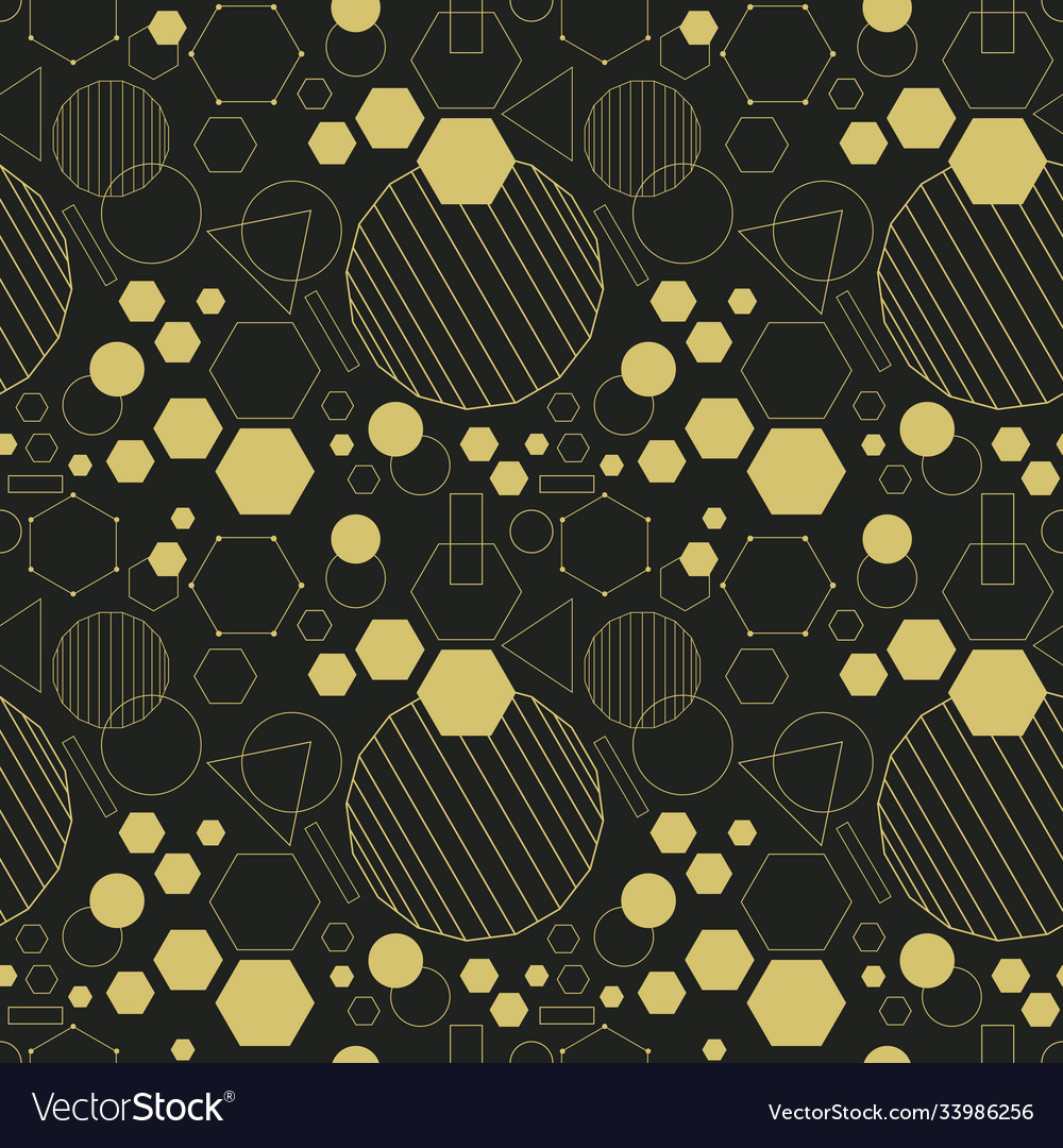 Line golden geometrical shapes seamless pattern