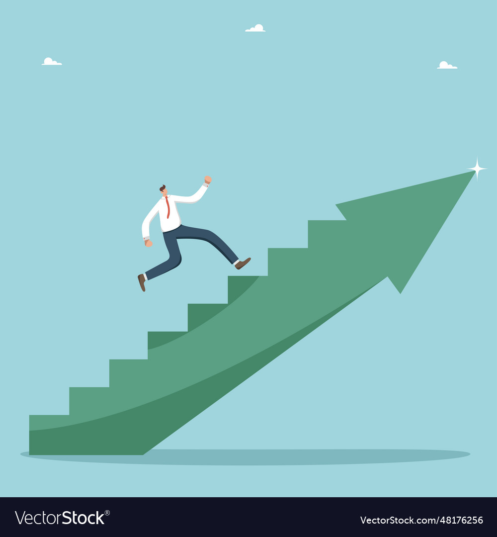 Man runs along the arrow with steps vector image Man runs along the arrow with steps