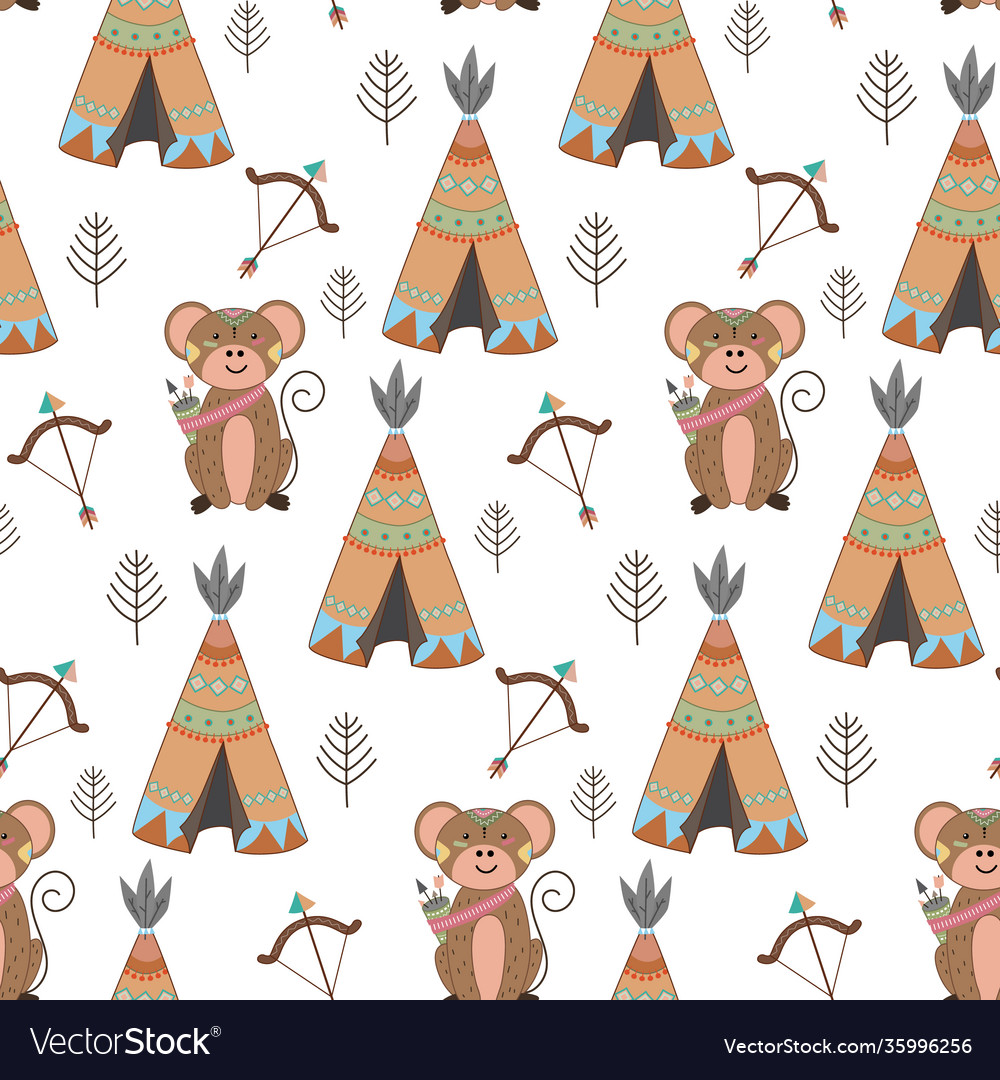 Monkey seamless pattern with arrow and bow vector image Monkey seamless pattern with arrow and bow