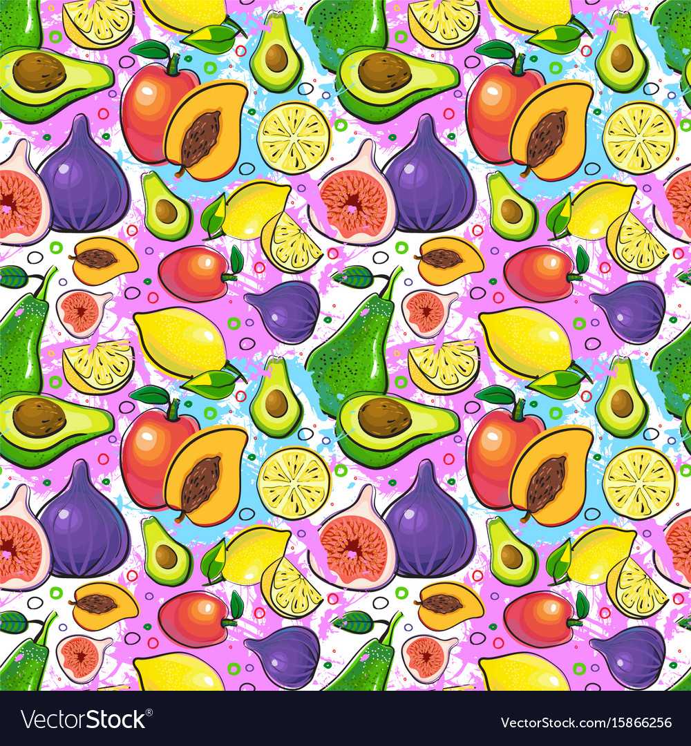 Seamless pattern different fruits summer ornament