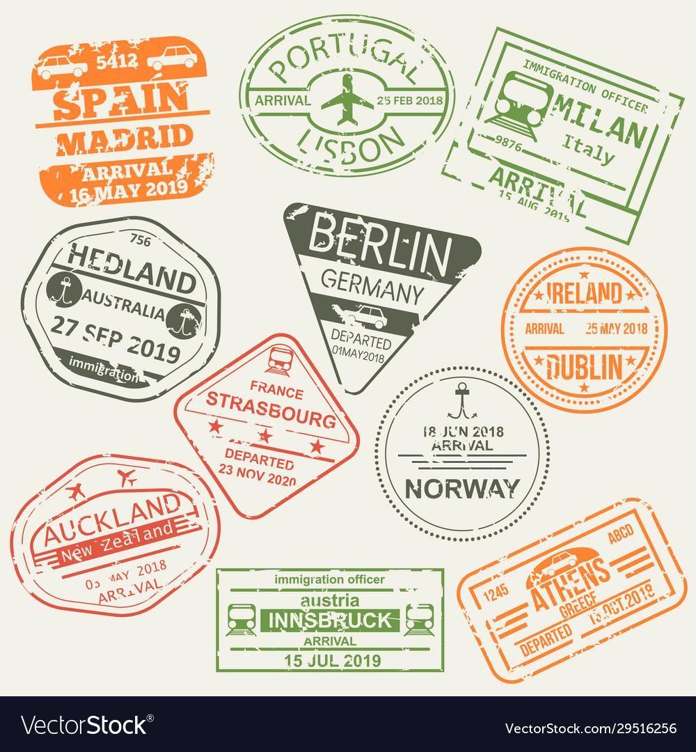 Set isolated visa passport stamps vector image Set isolated visa passport stamps