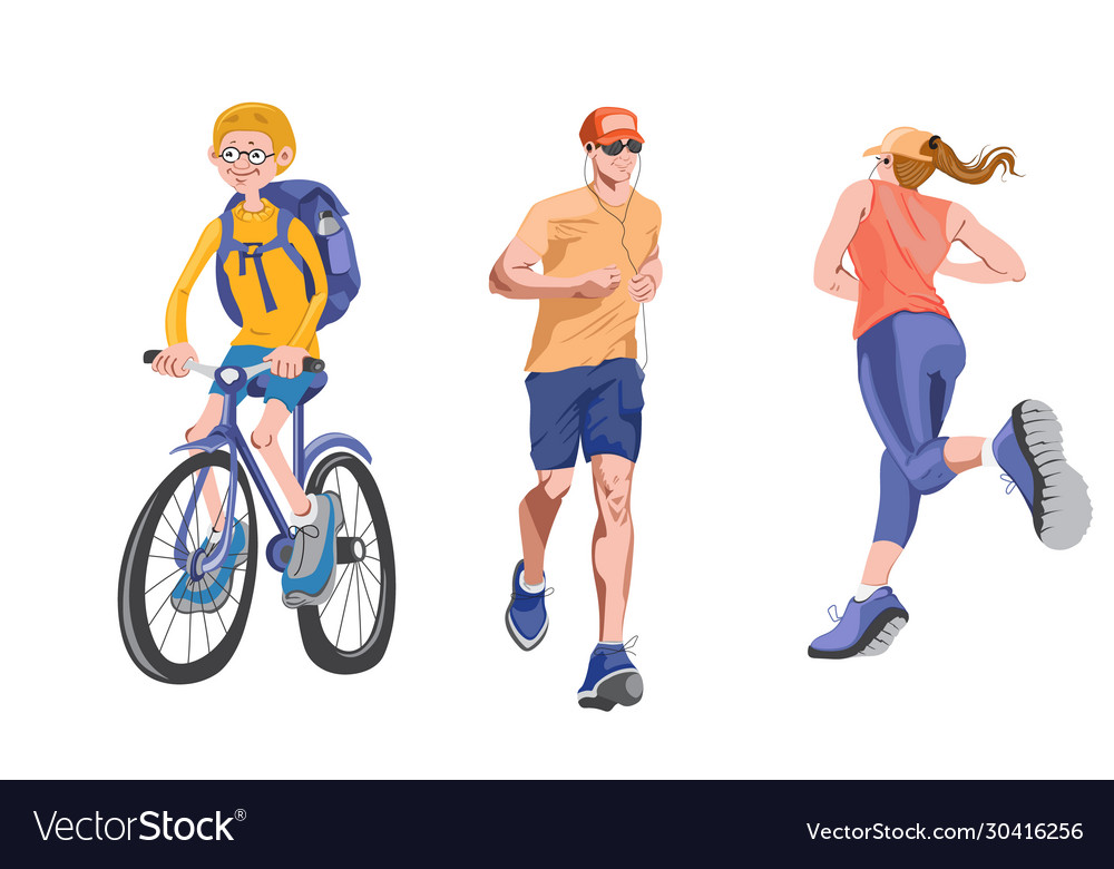 Set realistic characters doing sport activities