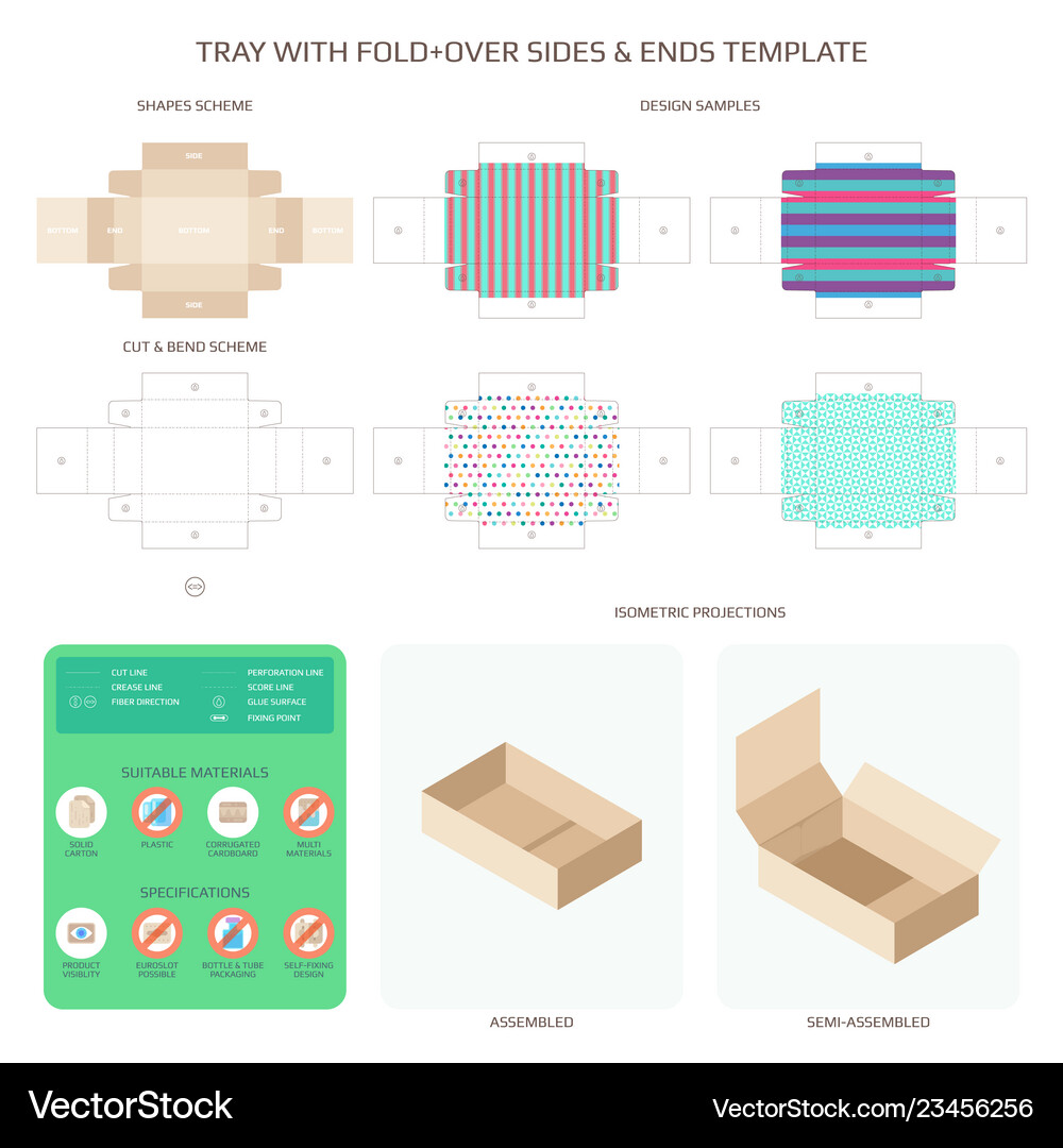 Tray with fold over sides and ends templates set Vector Image