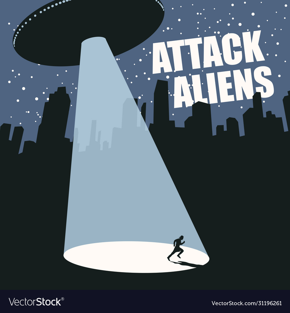 Banner on theme aliens attack with a flying vector image Banner on theme aliens attack with a flying