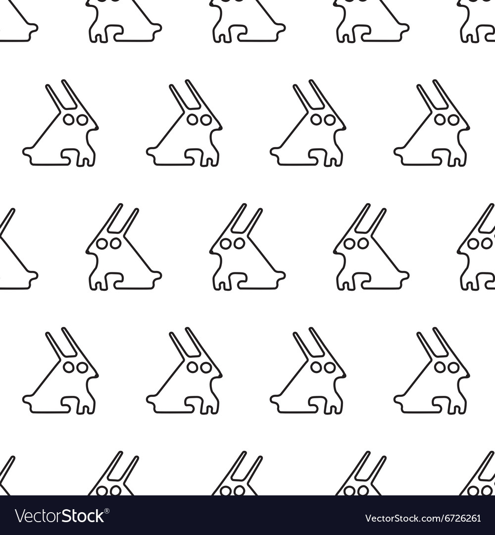 Black line graphic rabbit regular seamless pattern